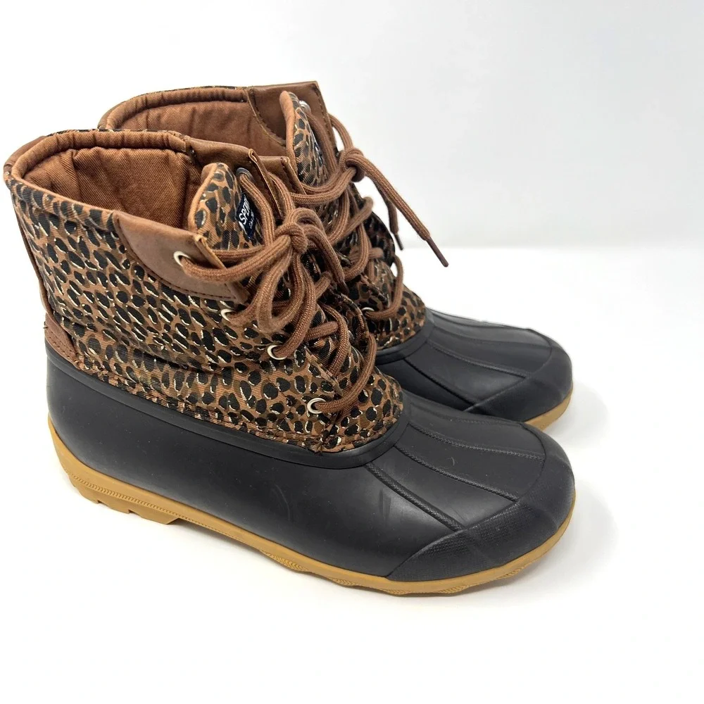 Sperry Port Boot Tan‎ Leopard Girls Size 6M SCK 165445